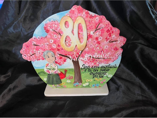 CAKE TOPPER IN LEGNO 80 anni